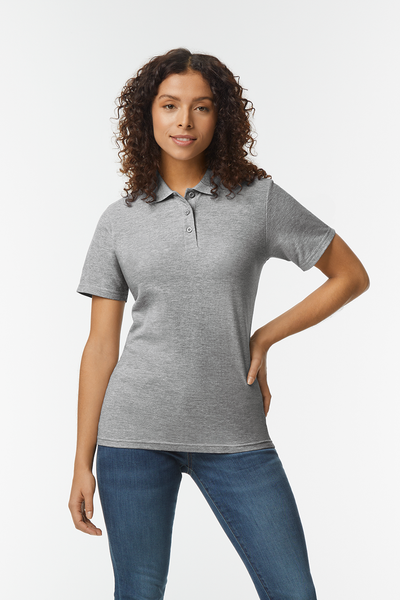 SOFTSTYLE LADIES  DOUBLE PIQU POLO WITH 3 COLOUR-MATCHED BUTTONS